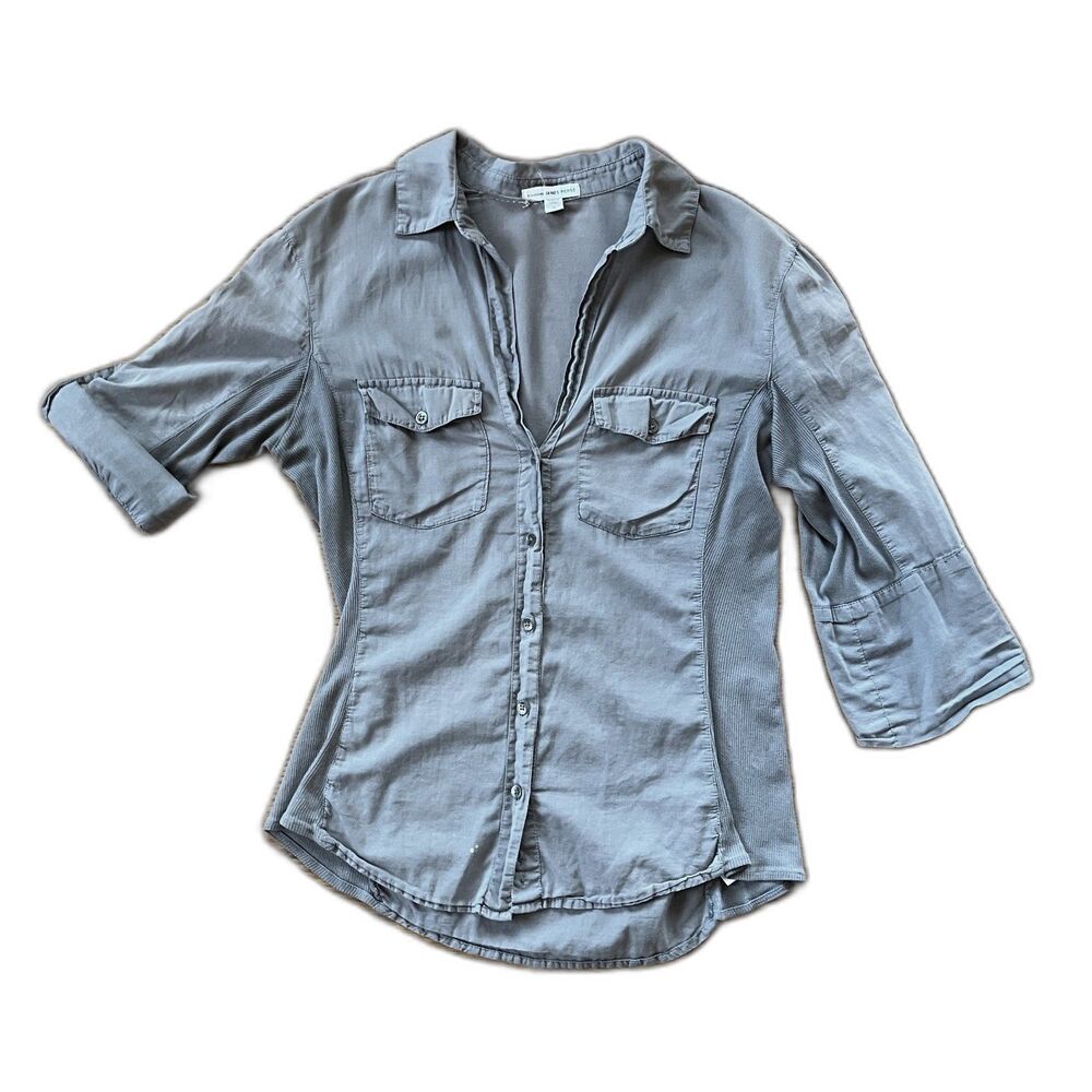 Standard JAMES PERSE Gray Button Up Shirt Top Women's Size 2 Medium - Picture 3 of 12
